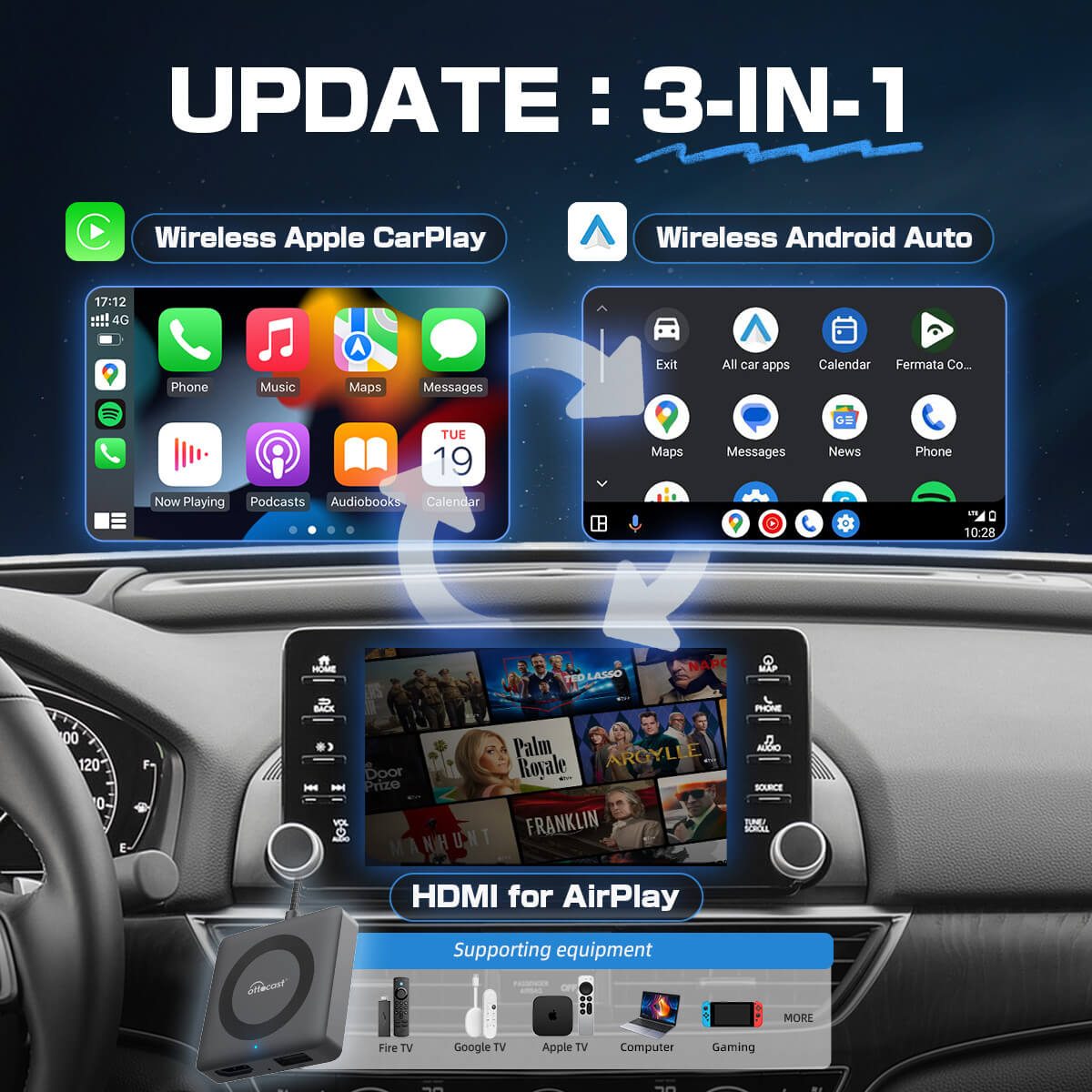 Ottocast Tbox UHD Android 13 CarPlay AI Box with HD Output