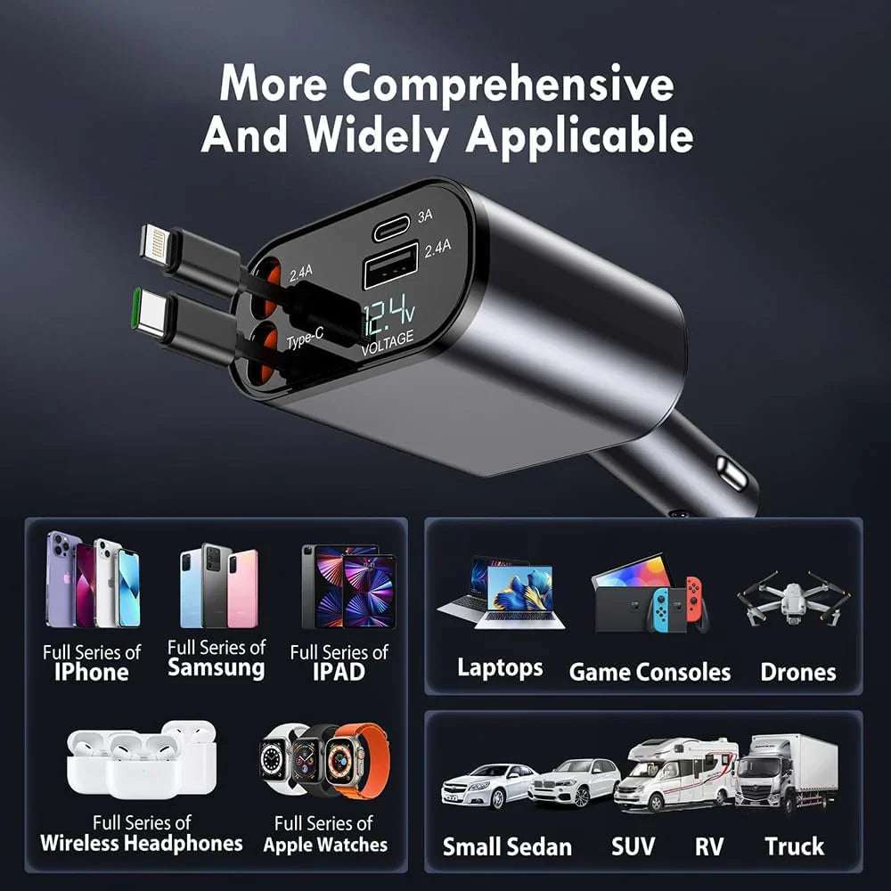 4 in 1 Retractable Car Charger