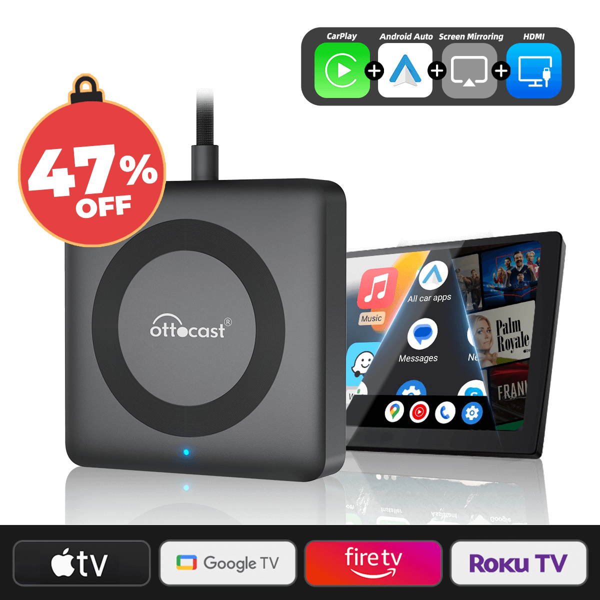 Ottocast Tbox UHD Android 13 CarPlay AI Box with HD Output