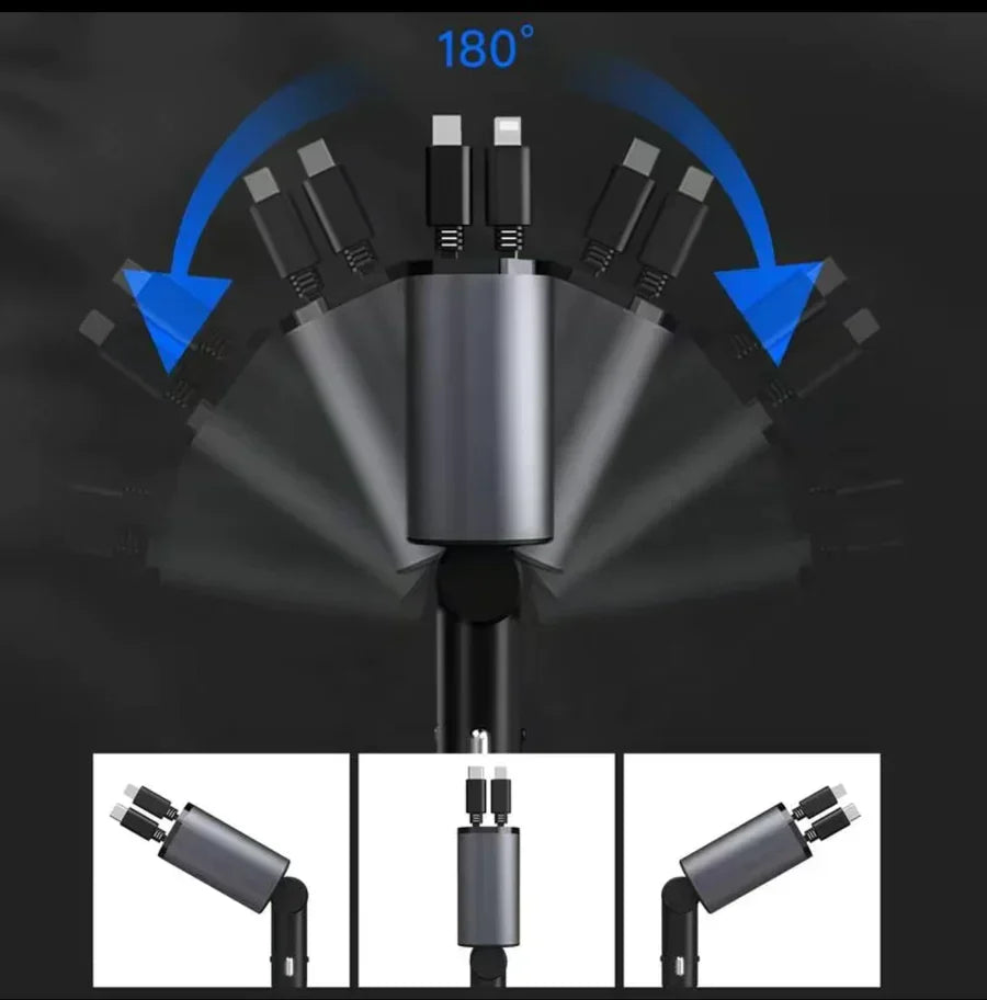 (120W) Premium 4-in-1 Retractable Superfast Car Charger (31 Inch, 120w)