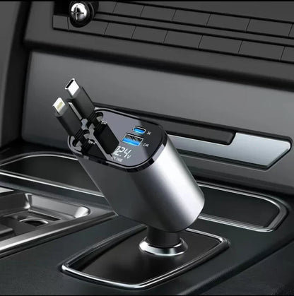 (120W) Premium 4-in-1 Retractable Superfast Car Charger (31 Inch, 120w)